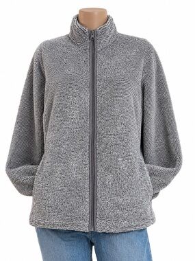 Faded Glory Grey Plush Fuzzy Fleece Full Zip Jacket Pockets Large 12-14
